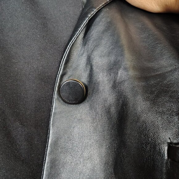 Hugo Boss Jacket Women 6 Black 100% Lamb Leather Front One-Button Preppy Biker - Picture 10 of 16
